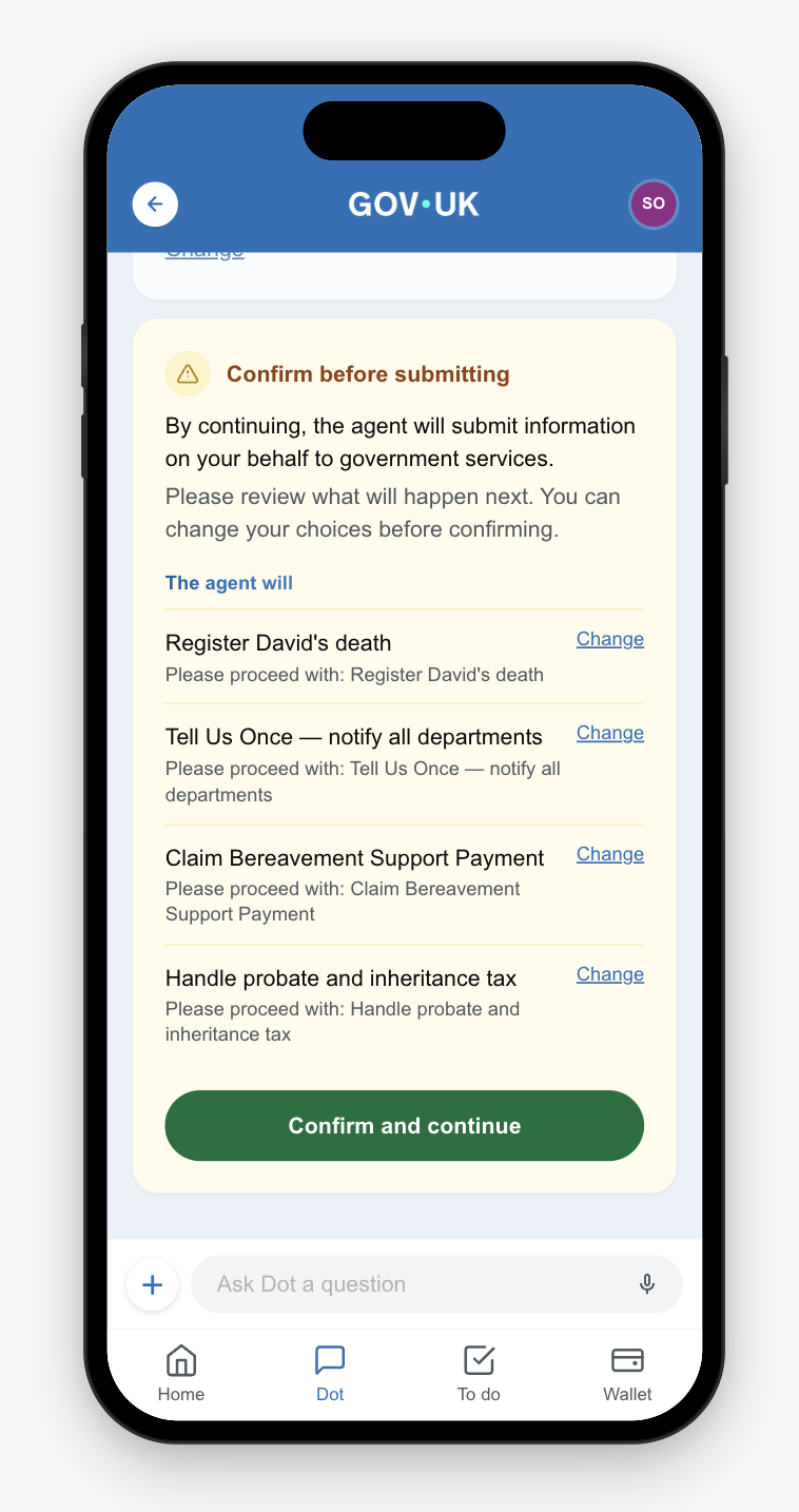 Confirmation card summarising all delegated tasks