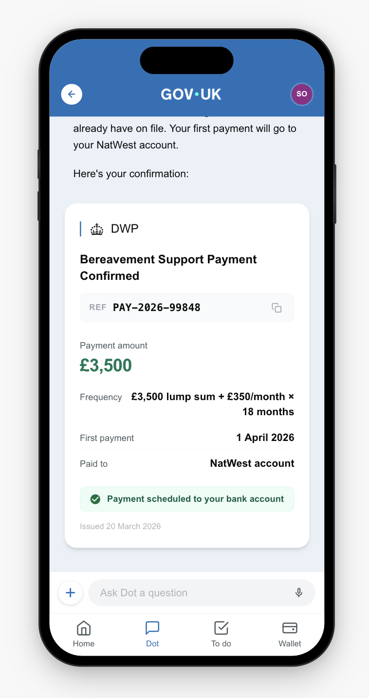 Payment confirmation for bereavement support payment